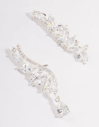 Silver Plated Cubic Zirconia Marquise Earrings Crawler - link has visual effect only