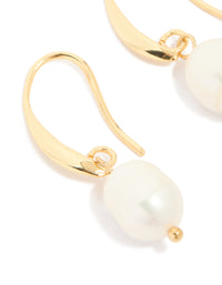 Gold Plated Freshwater Pearl Medium Hook Drop Earrings - link has visual effect only