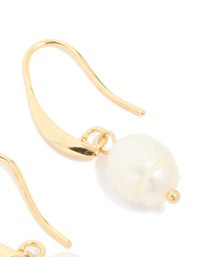 Gold Plated Freshwater Pearl Medium Hook Drop Earrings - link has visual effect only