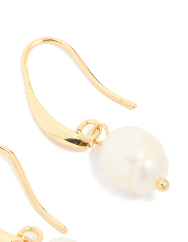 Gold Plated Freshwater Pearl Medium Hook Drop Earrings