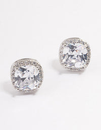 Silver Plated Cubic Zirconia Square Halo Stud Earrings - link has visual effect only