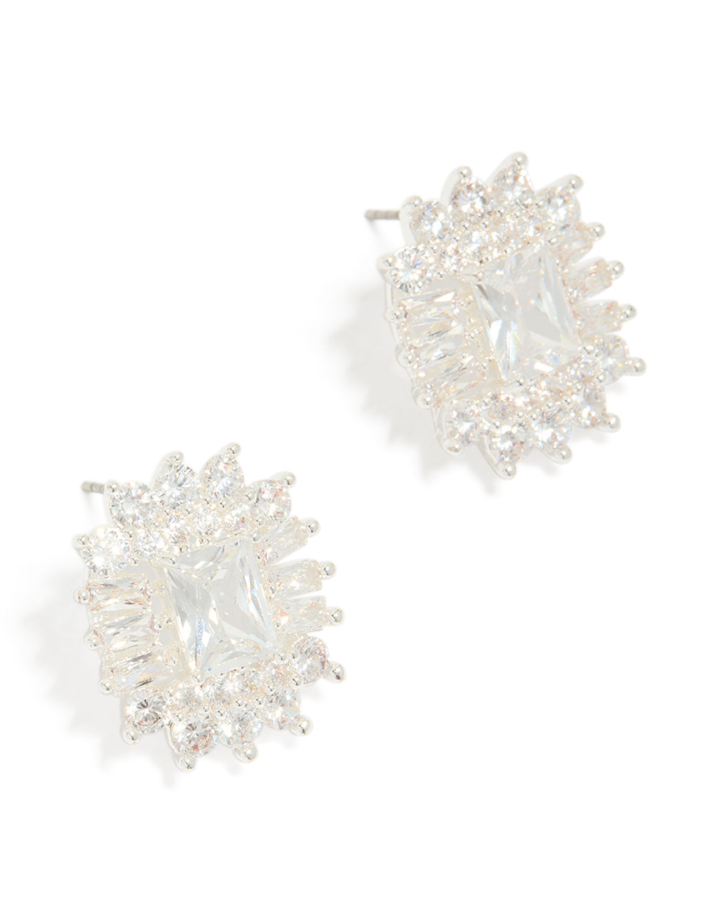 Silver Plated Statement Cubic Zirconia Stud Earrings