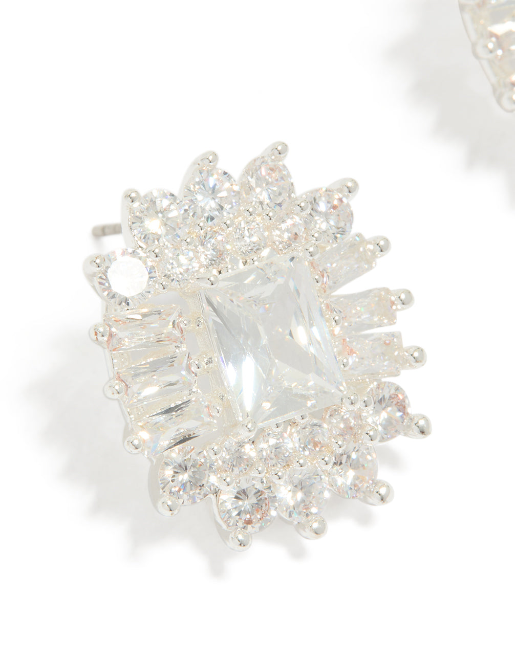 Silver Plated Statement Cubic Zirconia Stud Earrings