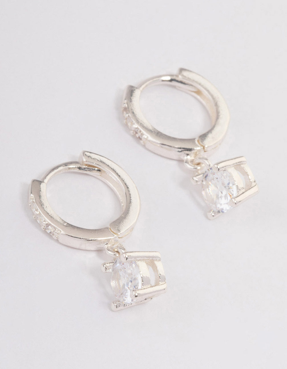 Silver Plated Solitaire Drop Huggie Earrings