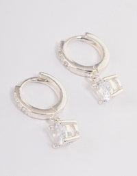 Silver Plated Solitaire Drop Huggie Earrings - link has visual effect only