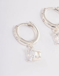 Silver Plated Solitaire Drop Huggie Earrings - link has visual effect only
