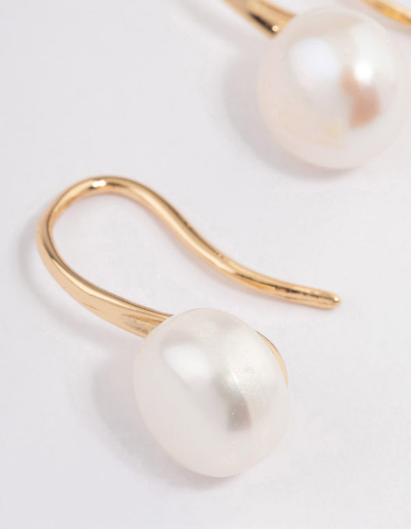 Gold Plated Freshwater Pearl Small Hook Drop Earrings