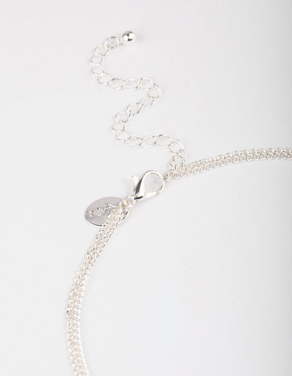 Silver Plated Dainty Cubic Zirconia Drop Layered Necklace