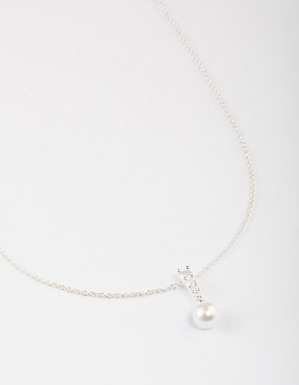 Silver Plated Cubic Zirconia Freshwater Pearl Pendant Necklace