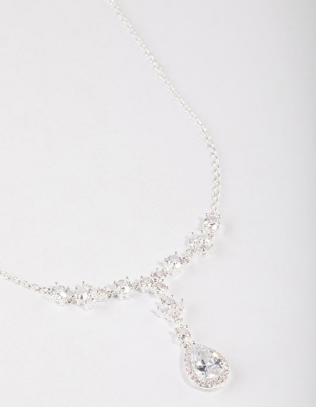 Silver Plated Halo Cubic Zirconia Y-Necklace