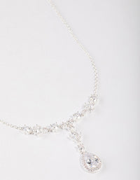 Silver Plated Halo Cubic Zirconia Y-Necklace - link has visual effect only