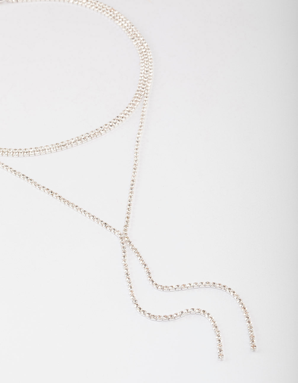 Silver Plated Cubic Zirconia Y-Neck Double Row Necklace