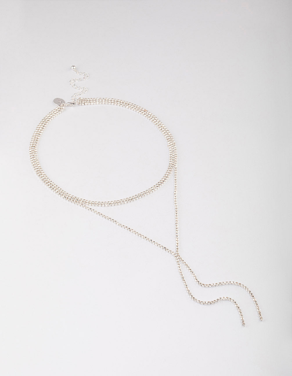 Silver Plated Cubic Zirconia Y-Neck Double Row Necklace