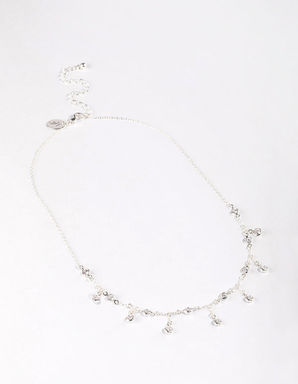 Silver Plated Cubic Zirconia Dainty Chain Drop Necklace