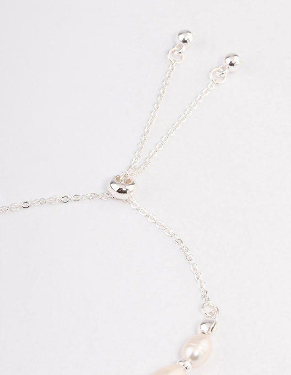 Silver Plated Freshwater Pearl Ball Toggle Bracelet