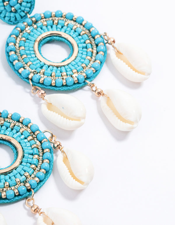 Gold Beaded Disc Statement Earrings