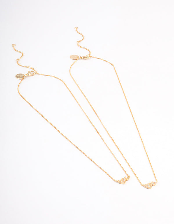 Gold Plated Cubic Zirconia Linked Hearts Necklace Pack