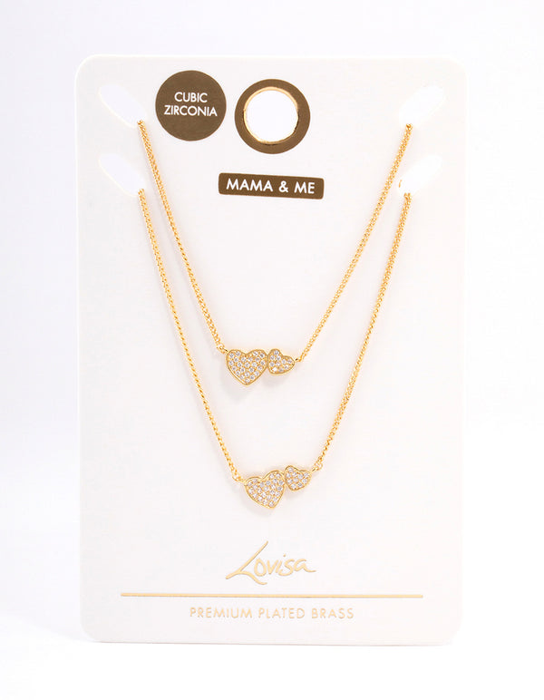 Gold Plated Cubic Zirconia Linked Hearts Necklace Pack