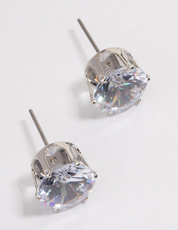 Silver Classic Large Diamante Stud Earrings