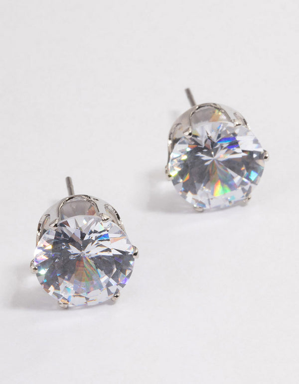 Silver Classic Large Diamante Stud Earrings