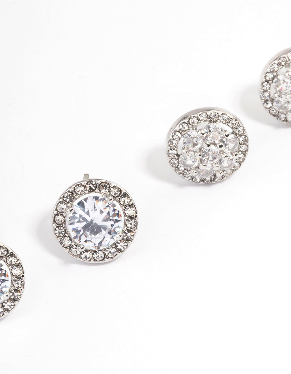Silver Round & Flower Halo Earrings Pack