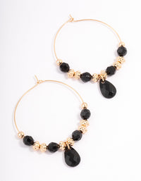 Black Mixed Facet Beaded Hoop Earrings - link has visual effect only