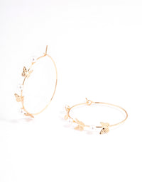 Gold Dainty Butterfly & Pearl Hoop Earrings - link has visual effect only