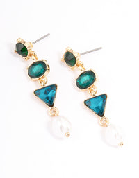 Green Mixed Stone & Pearl Graduated Drop Earrings - link has visual effect only