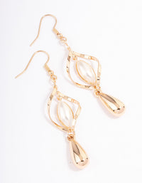 Gold Open Twisted Pearl Drop Earrings - link has visual effect only