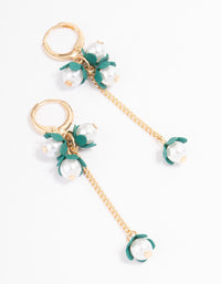 Green Flower Pearl Chain Drop Earrings - link has visual effect only