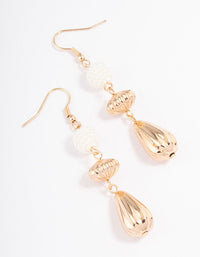 White Pearl Beaded Drop Earrings - link has visual effect only