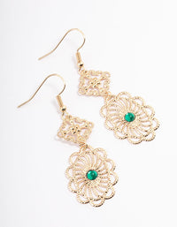 Green Mixed Filigree Stone Drop Earrings - link has visual effect only