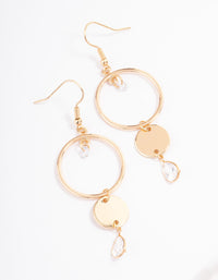 Gold Open Disc Pearl Drop Earrings - link has visual effect only