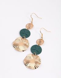 Green Mixed Ray Disc Graduated Drop Earrings - link has visual effect only