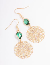 Green Oval & Boho Disc Drop Earrings - link has visual effect only