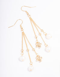 Gold Freshwater Pearl & Flower Chain Drop Earrings - link has visual effect only