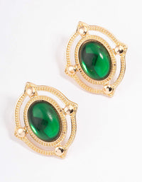Green Ornate Stud Earrings - link has visual effect only