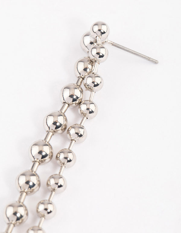 Silver Ball Chain Double Row Drop Earrings
