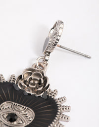 Silver Enamel Heart Rose Drop Earrings - link has visual effect only