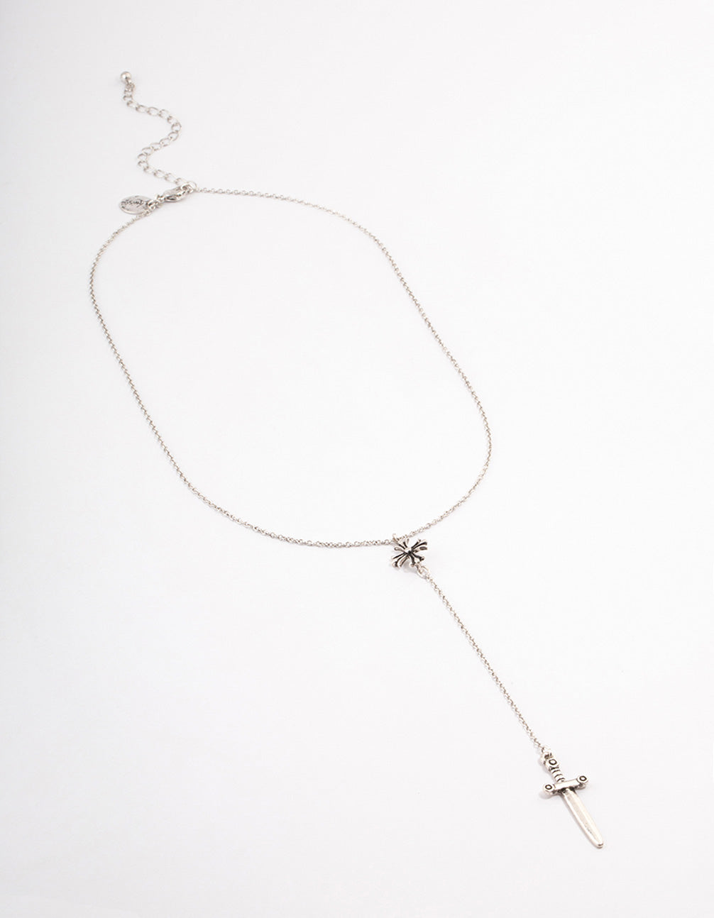 Burnish Silver Diamante Cross Sword Necklace