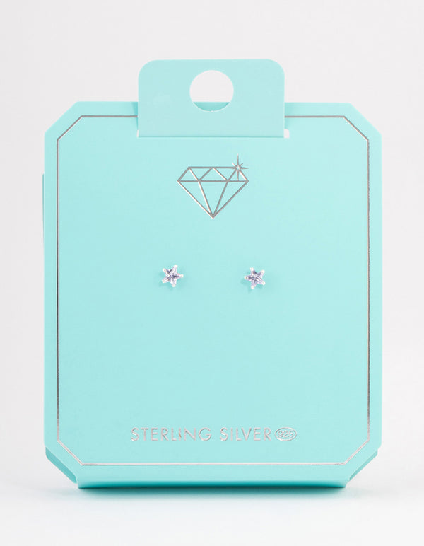 Sterling Silver Cubic Zirconia Star Stud Earrings