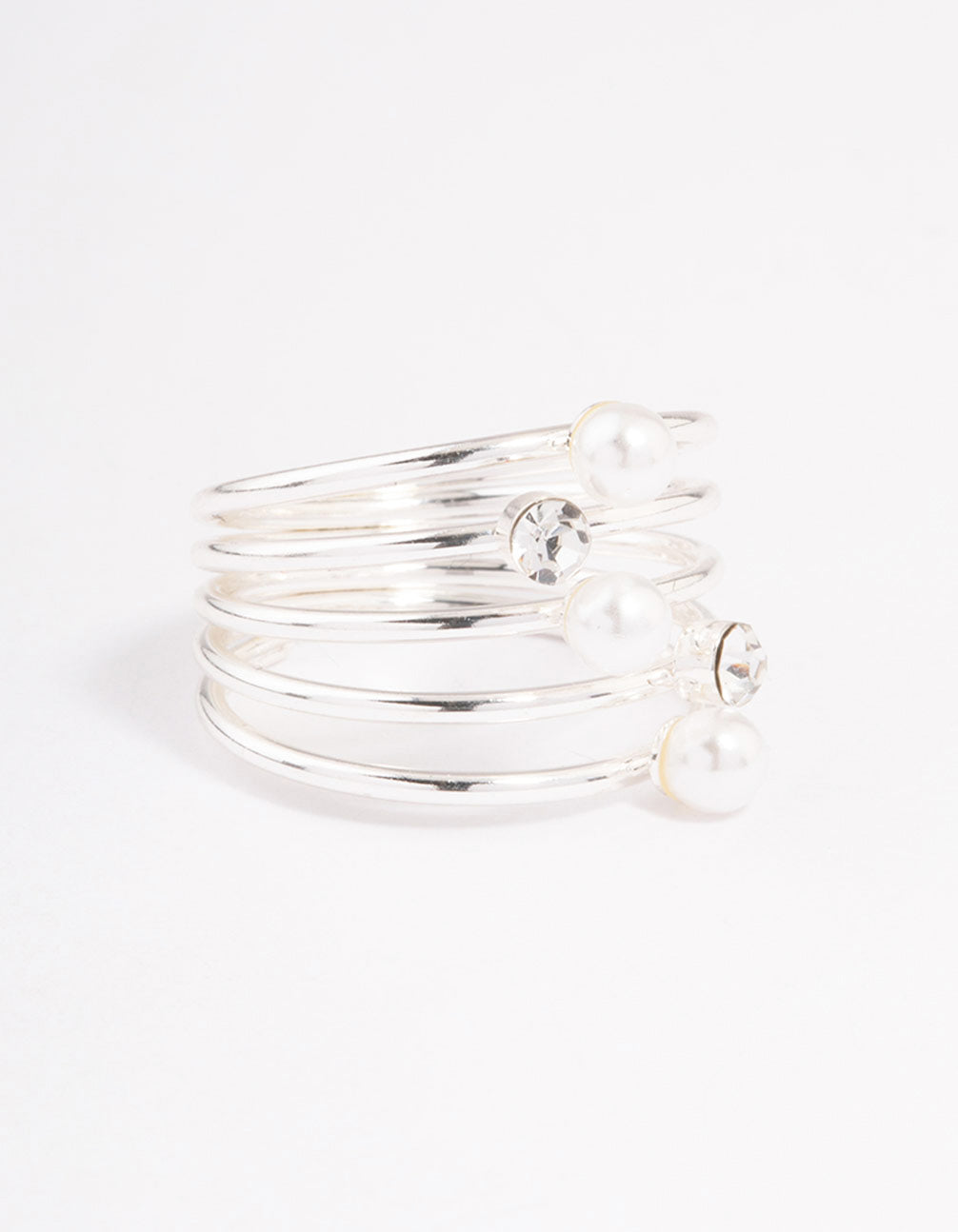 Silver Diamante & Pearl Twisted Ring