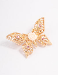 Pink Butterfly Rose Brooch - link has visual effect only