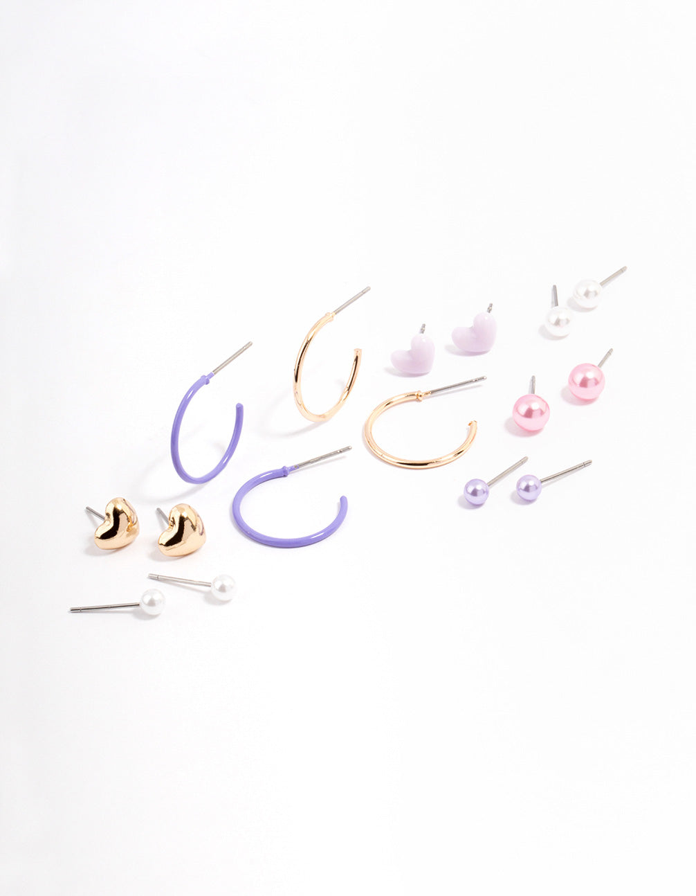 Gold Classic Pearl & Heart Earrings 8-Pack