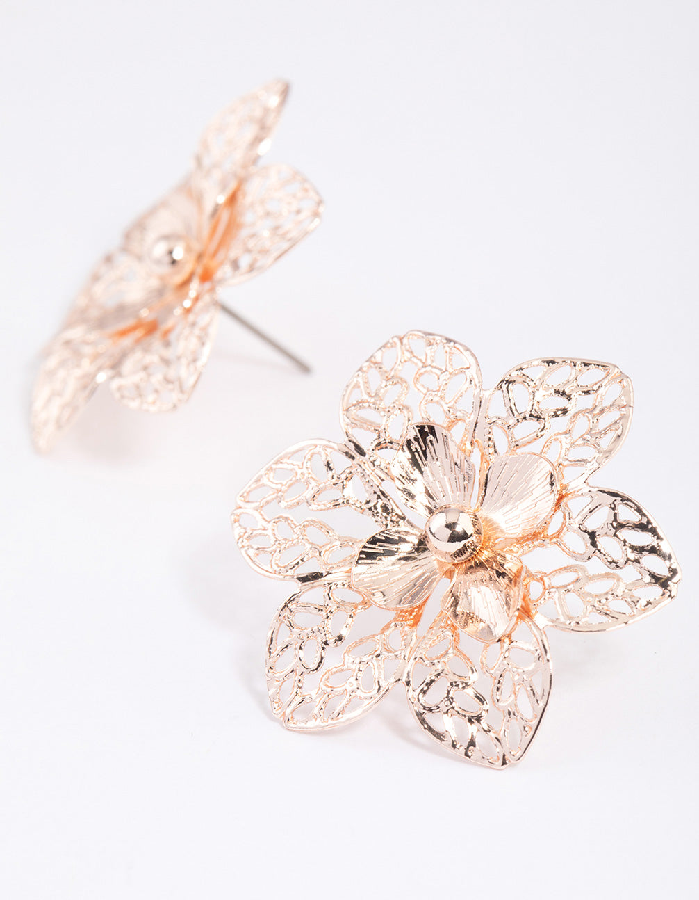 Rose Gold Filigree Flower Stud Earrings