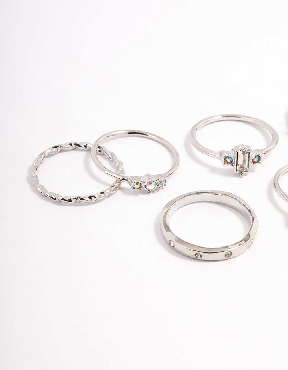 Silver Mixed Stone & Leaf Ring 8-Pack
