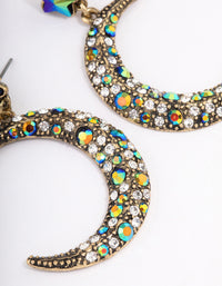 Antique Gold Star Moon Mixed Stone Drop Earrings - link has visual effect only