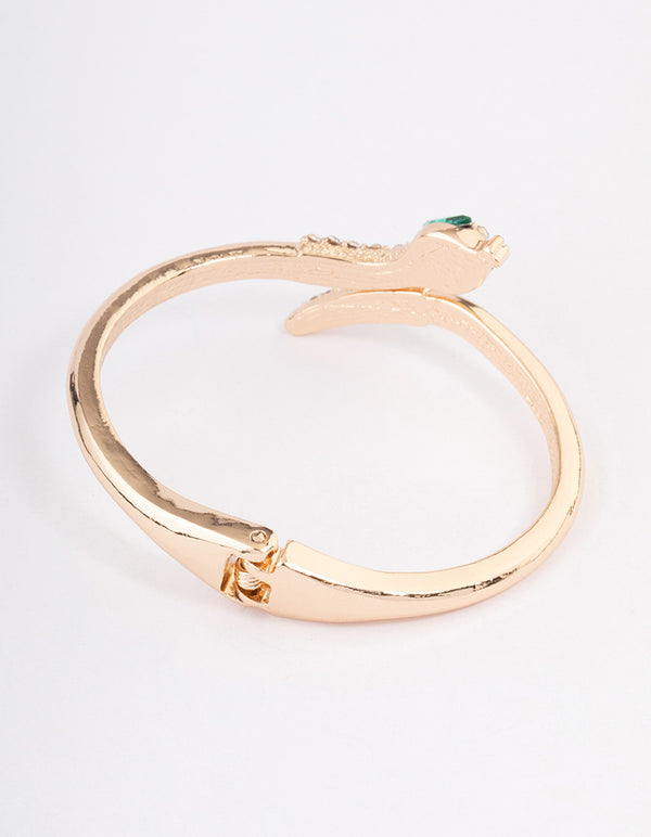 Gold Diamante Snake Hinge Wrist Cuff