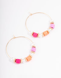 Gold Mixed Beaded Tube & Pearl Hoop Earrings - link has visual effect only
