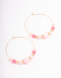 Pink Mixed Facet Beaded Hoop Earrings - link has visual effect only